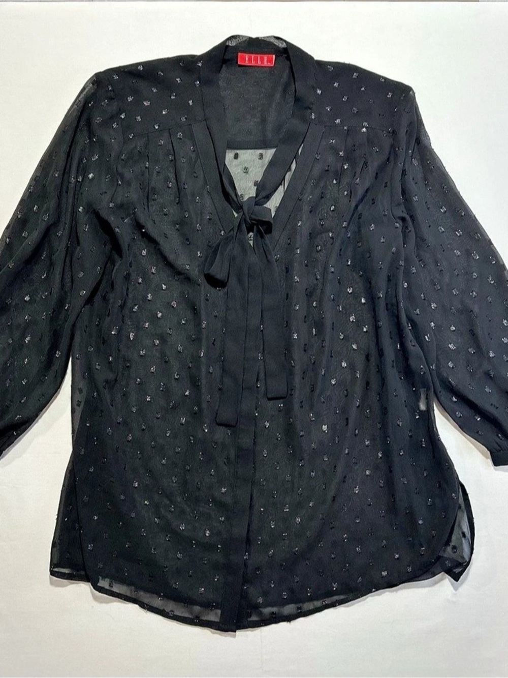 ELLE Black Embellished Tie Neck Blouse Like New